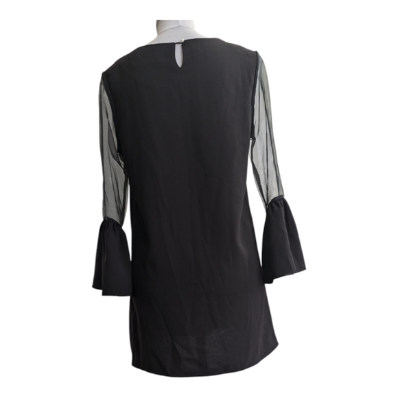 House of Balfour black mini Statement Dress with Sheer Bell Sleeves size S - Picture 4 of 7